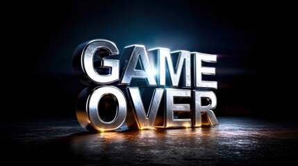 Metallic Game Over Text on Dark Background With Lighting Effects