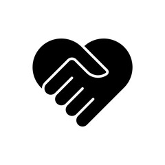 Flat icon of handshake in the form of a heart as a concept of trust and support