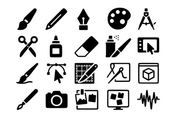 Obraz premium Creative Design Tools Icons Vector Set - Art Design Software Application Black Silhouette Collection