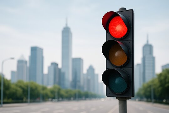 Red Traffic Light in Modern City - Powered by Adobe