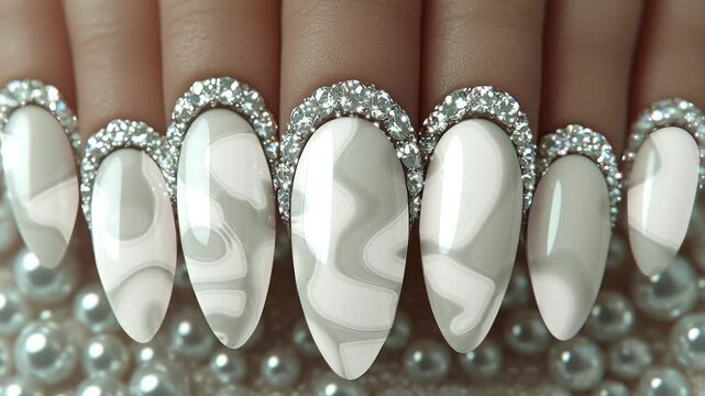 Elegant white nail design with rhinestone accents showcases modern nail art trends