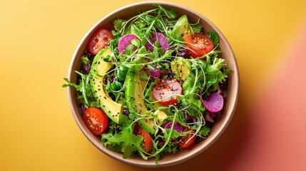 Colorful Fresh Salad Bowl With Avocado and Greens