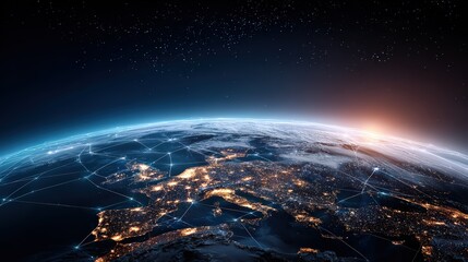 Obraz premium Planet Earth From Space With Glowing Network Connections