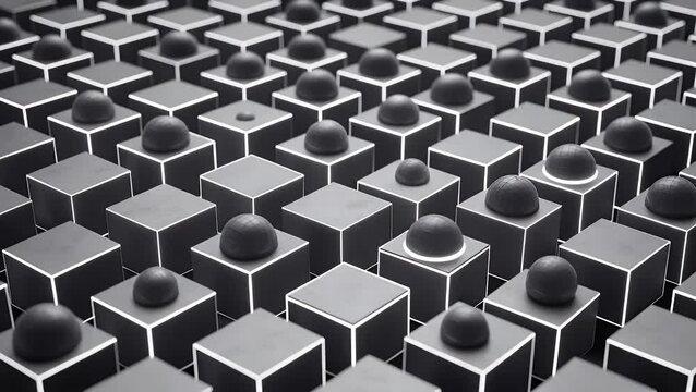 A grid of dark cubes topped with hemispherical objects