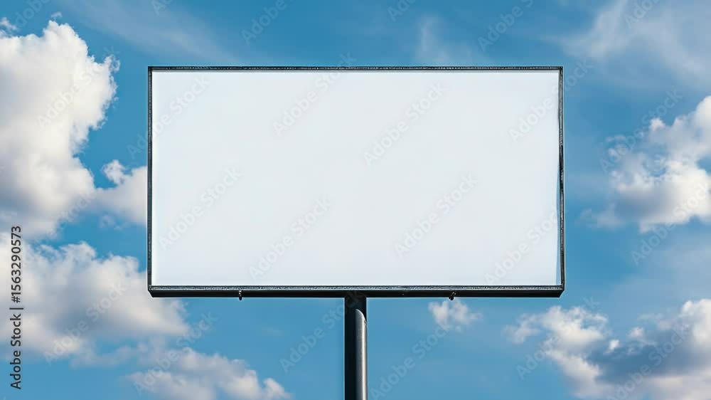 Aufkleber a blank billboard stands out against a cloudy blue sky, providing a clean and simple backdrop for va