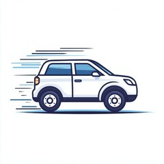 Compact car in motion showcasing speed on a clear background during daytime hours