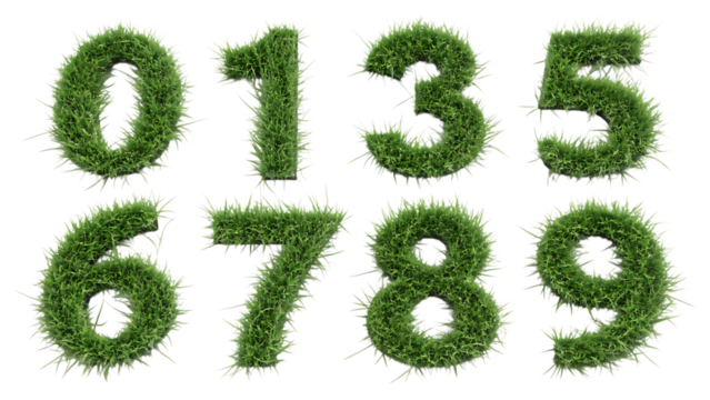 Set  of  letter (0 to 9) made of green Grass PNG Image