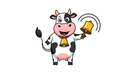 Fototapeta premium Happy cartoon cow ringing a bell with a joyful expression and a small bell around its neck