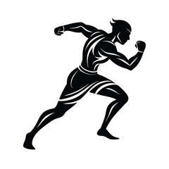 Dynamic silhouette of a sprinting athlete in motion representing speed and power on white background