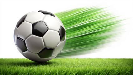  fast soccer ball on green isolated on white background PNG , AI GENERATED