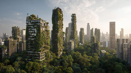 Futuristic Vertical Forest Skyscrapers With Green Architecture