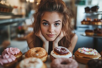 Young woman deciding to stop eating sweet snacks for a slim and healthy , Generative AI