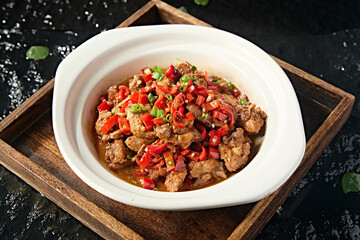 Chinese food Hunan cuisine delicious casserole spicy pepper pork ribs