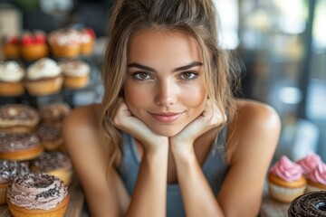 Young woman deciding to stop eating sweet snacks for a slim and healthy , Generative AI