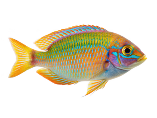  A diver colorful fish on transparent 