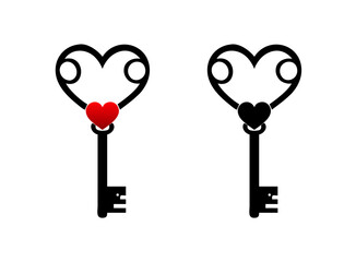 Heart-shaped key icon with red and black colors, symbolizing love and access