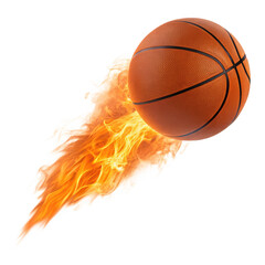 Fototapeta premium A fiery basketball streaks across a stark on transparent