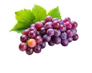 Fototapeta premium fresh purple grapes with green leaf on checkered isolated on white background PNG , AI GENERATED