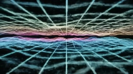 Abstract data landscape grid waves pulsing with digital lines and glowing particles, seamless looping time-lapse 4k video background. Data visualization concept - Powered by Adobe