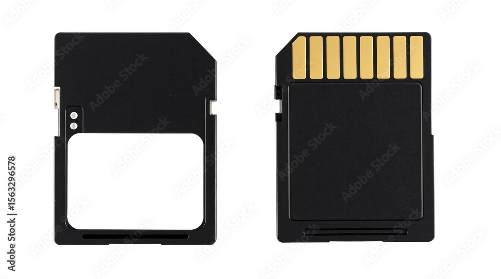 Fototapete black sd memory card front and back view isolated on transparent background