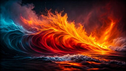 Fantasy ocean wave with fiery and icy colors representing power and elemental energy
