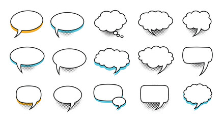 Fototapeta premium Collection of hand drawn comic style speech bubbles and thought clouds for creative communication