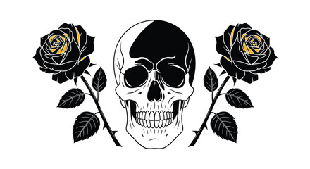 Fototapeta premium Dark gothic skull and roses design symbolizing mortality and beauty