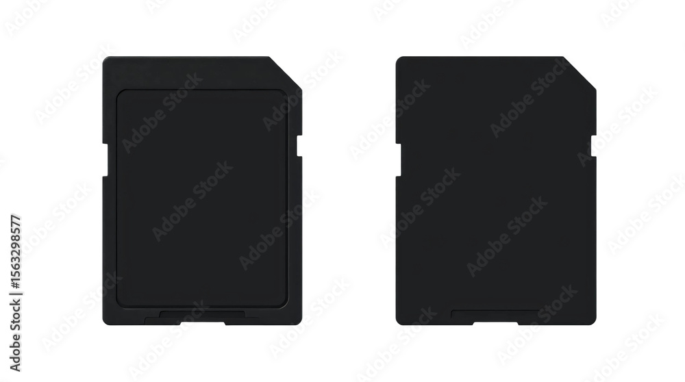 Fototapete black sd memory card front and back view isolated on transparent background