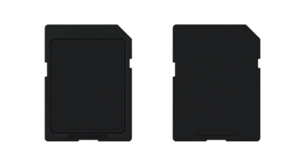 Black sd memory card front and back view isolated on transparent background
