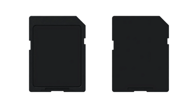 Black sd memory card front and back view isolated on transparent background