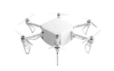 Compact white drone cargo delivery system designed for efficient autonomous package transport isolated on transparent background PNG