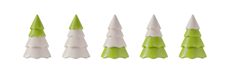 Realistic 3D Christmas trees isolated PNG. Classic green pines . Holiday decorations for New Year greeting cards, posters, banners.