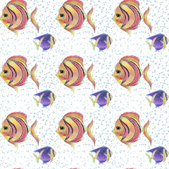 Fototapeta premium cute colored fish seamless pattern 