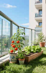 Fototapeta premium mini vegetable garden on the apartment balcony vibe calm and relax