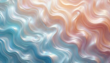 Abstract background with swirl pattern resembling mother-of-pearl. Different shades of blue, orange, shine, waves. Iridescent colors, marine themes. Wallpaper design with natural texture, luxury
