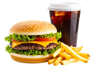 Juicy Burger Meal with Fries and Soda – Transparent PNG.