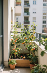 Fototapeta premium mini fruit garden on the apartment balcony vibe calm and relax