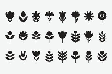Flower icon set silhouettes, Abstract flower icon. vector