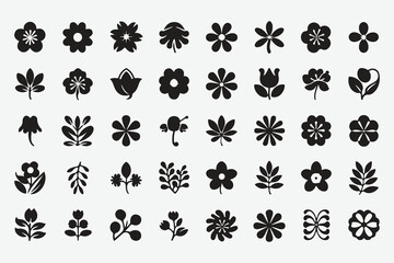 Flower icon set silhouettes, Abstract flower icon. vector
