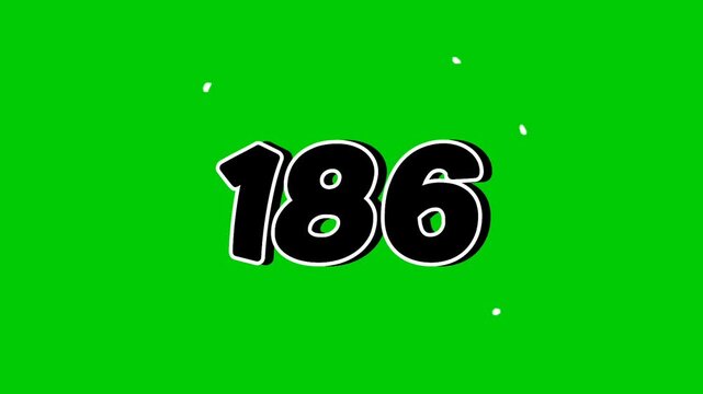 Number 186 Reveal Animation with Smoke Effect on Green Screen Black Cartoon Style Motion Graphic Element