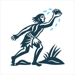 Caveman Throwing Stone Vector Illustration Djabool Throwing stone with hand