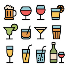 Collection of Various Drinks in Flat Design
