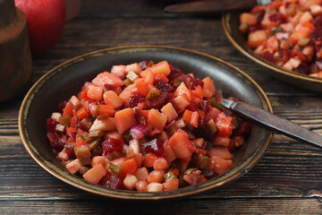A bowl with traditional Rosolli salad, Finnish cuisine
