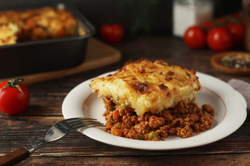 	
A shepherd's pie, freshly backed and ready to be served. Traditional English dish	