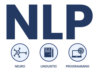 Neuro-linguistic programming NLP vector illustration concept wit icons and keywords. Vector infographic illustration for presentations, sites, reports, banners