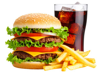 Tasty Fast Food Combo – Burger, Fries, and Soft Drink PNG