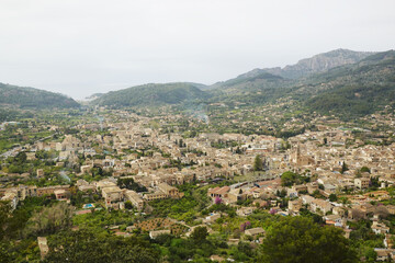 Fototapeta premium The panorama of Soller from Ses Tres Creus, Mallorca, Spain
