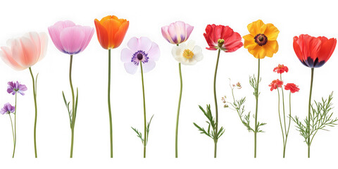 Obraz premium Collection of colorful blooming flowers isolated on transparent background