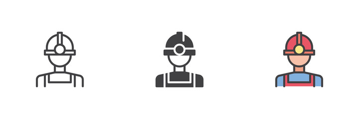 Engineer avatar icon set in line, solid and filled outline style