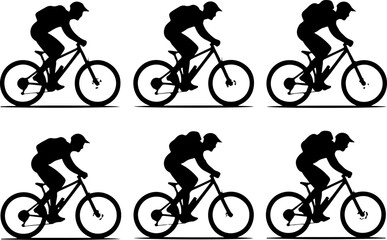 Fototapeta premium Female Hikers and biker man Silhouettes with Trekking Poles vector bundle